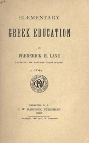 Front cover of Elementary Greek education by Frederick H. Lane