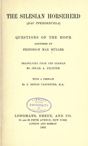 Front cover of The Silesian horseherd (Das pferdebürla) by F. Max Müller