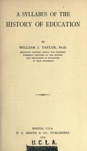 Front cover of A syllabus of the history of education by William James Taylor