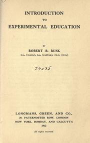 Cover of Introduction to experimental education by Robert R. Rusk