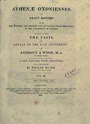 Cover of Athenae oxonienses by Anthony à Wood