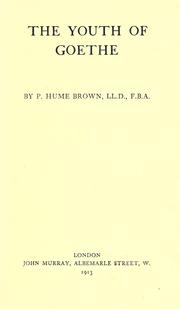 Cover of The youth of Goethe by Peter Hume Brown