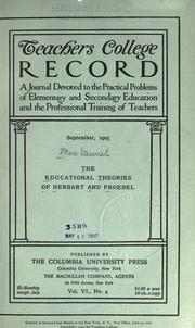 Front cover of The educational theories of Herbart and Froebel by John Angus MacVannel