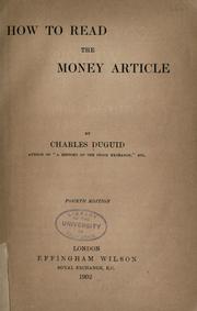 Front cover of How to read the money article by Duguid, Charles