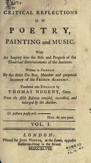 Front cover of Critical reflections on poetry, painting and music by Dubos abbé