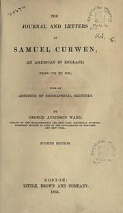 Front cover of The journal and letters of Samuel Curwen by Samuel Curwen