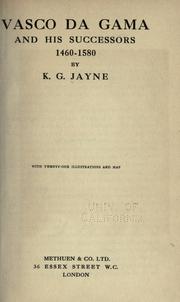 Front cover of Vasco da Gama and his successors, 1460-1580 by K. G. Jayne