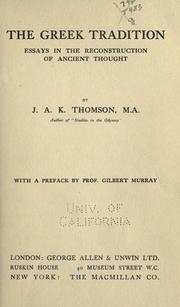 Front cover of The Greek tradition by J. A. K. Thomson