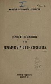 Front cover of Report of the Committee on the academic status of psychology by American psychological association. Committee on the academic status of psychology.