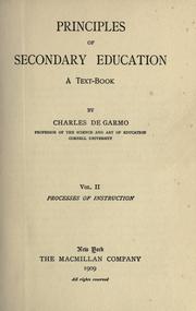 Front cover of Principles of secondary education by Charles De Garmo