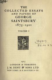 Front cover of Collected essays and papers, 1875-1920 by Saintsbury, George