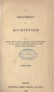 Cover of A fragment on Mackintosh by James Mill