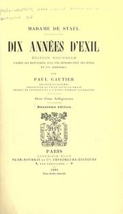 Cover of Dix années d'exil by Germaine de Staël