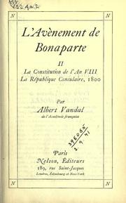 Front cover of L' avènement de Bonaparte by Albert Vandal