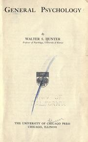 Front cover of General psychology by Walter Samuel Hunter