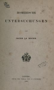 Cover of Homerische Untersuchungen by Jacob La Roche