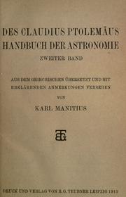 Front cover of Des Claudius Ptolemäus Handbuch der Astronomie by Ptolemy