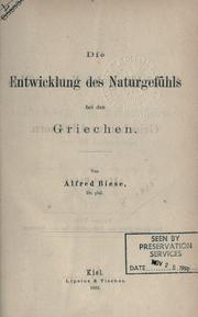 Front cover of Die Entwicklung des Naturgefühls bei den Griechen und Römern by Biese, Alfred