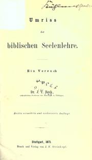 Front cover of Umriss der biblischen Seelenlehre by Beck, J. T.