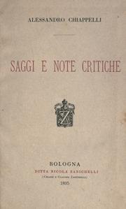 Cover of Saggi e note critiche by Alessandro Chiappelli