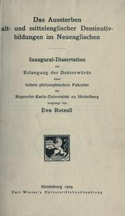 Front cover of Das Aussterben alt- und mittelenglischer Deminutivbildungen im Neuenglischen by Eva Rotzoll