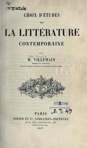 Cover of Choix d'études sur la littérature contemporaine by Abel-François Villemain