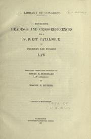 Cover of Tentative headings and cross-references for a subject catalogue of American and English law by Library of Congress. Law Library.