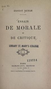 Front cover of Essais de morale et de critique by Ernest Renan