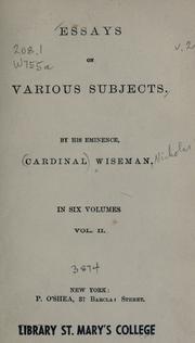 Front cover of Essays on various subjects (A New Selection) by Nicholas Patrick Wiseman