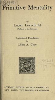 Cover of Primitive mentality by Lucien Lévy-Bruhl
