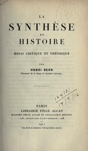 Front cover of La synthèse en histoire by Berr, Henri