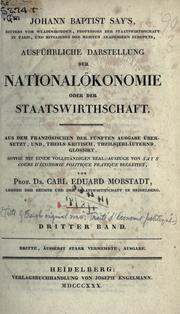Front cover of Ausführliche Darstellung der Nationalökonomie oder der Staatswirthschaft by Jean Baptiste Say