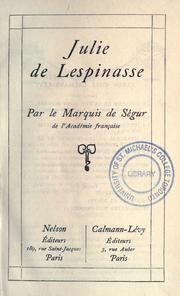 Front cover of Julie de Lespinasse by Pierre Marie Maurice Henri marquis de Ségur