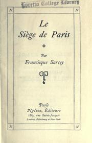 Cover of Le siège de Paris by Francisque Sarcey