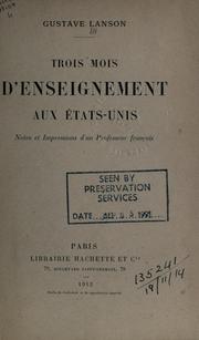 Cover of Trois mois d'enseignement aux États-Unis by Gustave Lanson