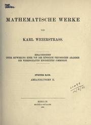 Cover of Mathematische Werke von Karl Weierstrass by Karl Theodor Wilhelm Weierstrass