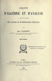 Cover of Leçons d'algèbre et d'analyse by Jules Tannery