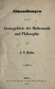 Front cover of Abhandlungen aus dem Grenzgebiete der Mathematik und Philosophie by J. C Becker
