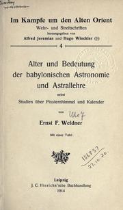 Front cover of Alter und Bedeutung der babylonischen Astronomie und Astrallehre by Ernst Weidner