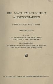 Front cover of Die Beziehungen der Mathematik zur Kultur der Gegenwart [von] A. Voss by Aurel Edmond Voss