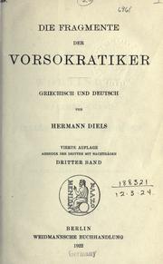 Front cover of Die Fragmente der Vorsokratiker by Hermann Diels