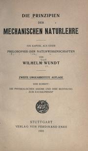 Front cover of Die prinzipien der mechanischen naturlehre by Wilhelm Max Wundt