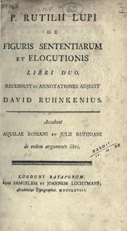 Front cover of De figuris sententiarum et elocutionis by Publius Rutilius Lupus