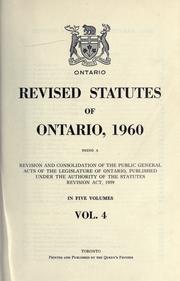 Front cover of Laws, etc. (Revised statutes of Ontario, 1960) by Ontario.