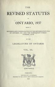 Front cover of The revised statutes of Ontario, 1937 by Ontario.