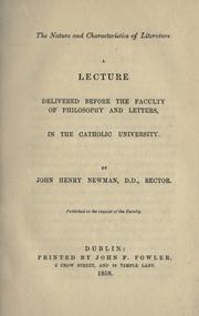 Front cover of The nature and characteristics of literature by John Henry Newman