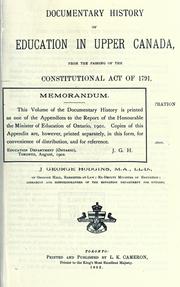 Cover of Documentary history of education in Upper Canada by J. George Hodgins