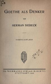 Cover of Goethe als Denker by Hermann Siebeck