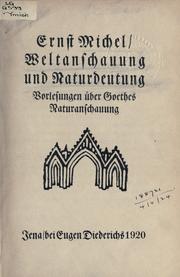 Front cover of Weltanschauung und Naturdeutung by Michel, Ernst