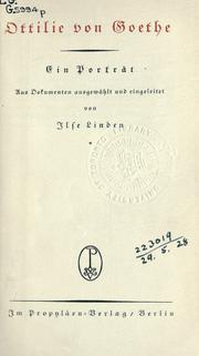 Front cover of Ottilie von Goethe by Ottilie von Goethe